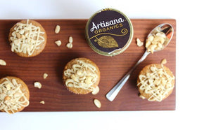 Artisana Almond Butter label shows non-GMO and vegan, appealing to clean-eating shoppers