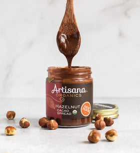 Artisana Hazelnut Cacao Spread packaging with USDA Organic badge, pantry staple.