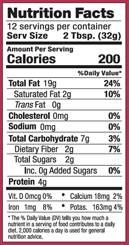 Nutrition label close-up notes non-GMO and RAW certification for Artisana butter.