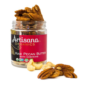 Artisana Pecan Butter ingredients feature pecans and cashews with no additives.