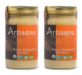 Artisana Raw Cashew Butter jar front with USDA Organic label and pure ingredient promise.