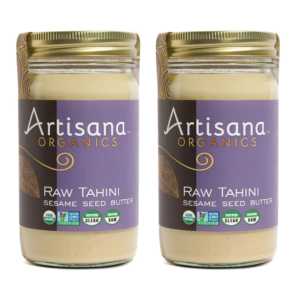 Artisana Tahini bottle 2-pack on the kitchen counter for savory sauces