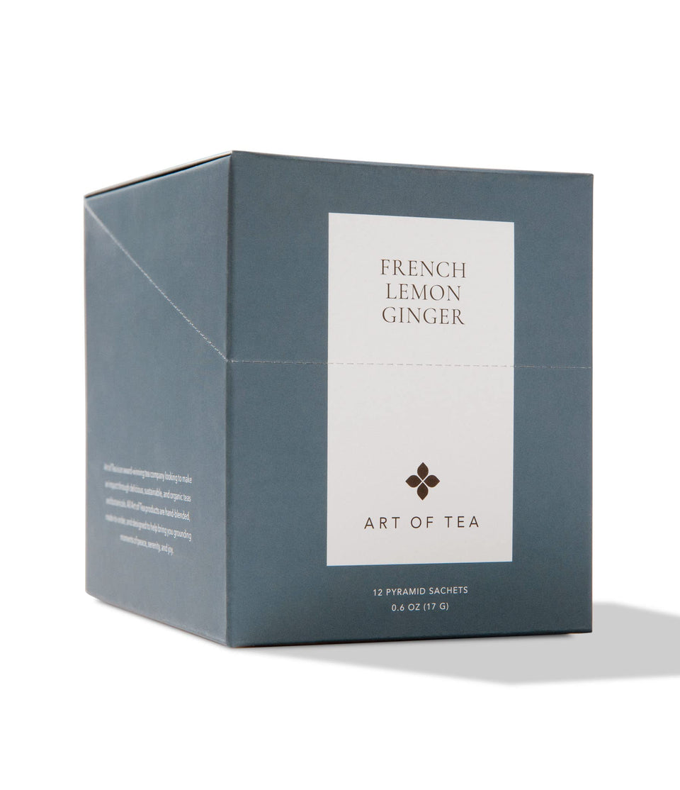 Art of Tea French Lemon Ginger sampler box front, ideal for exploring a soothing herbal blend.