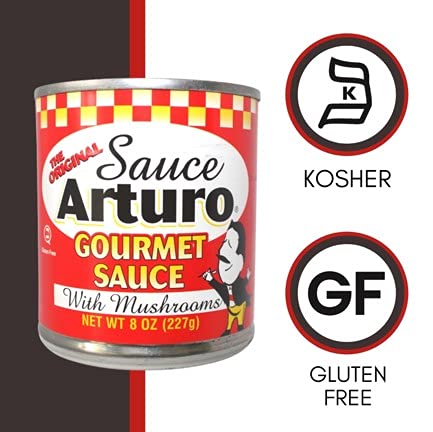 Arturo Gourmet Mushrooms bottle label showcases gluten free and kosher ingredients