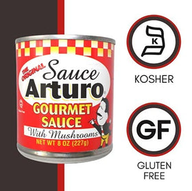 Arturo Gourmet Mushrooms bottle label showcases gluten free and kosher ingredients