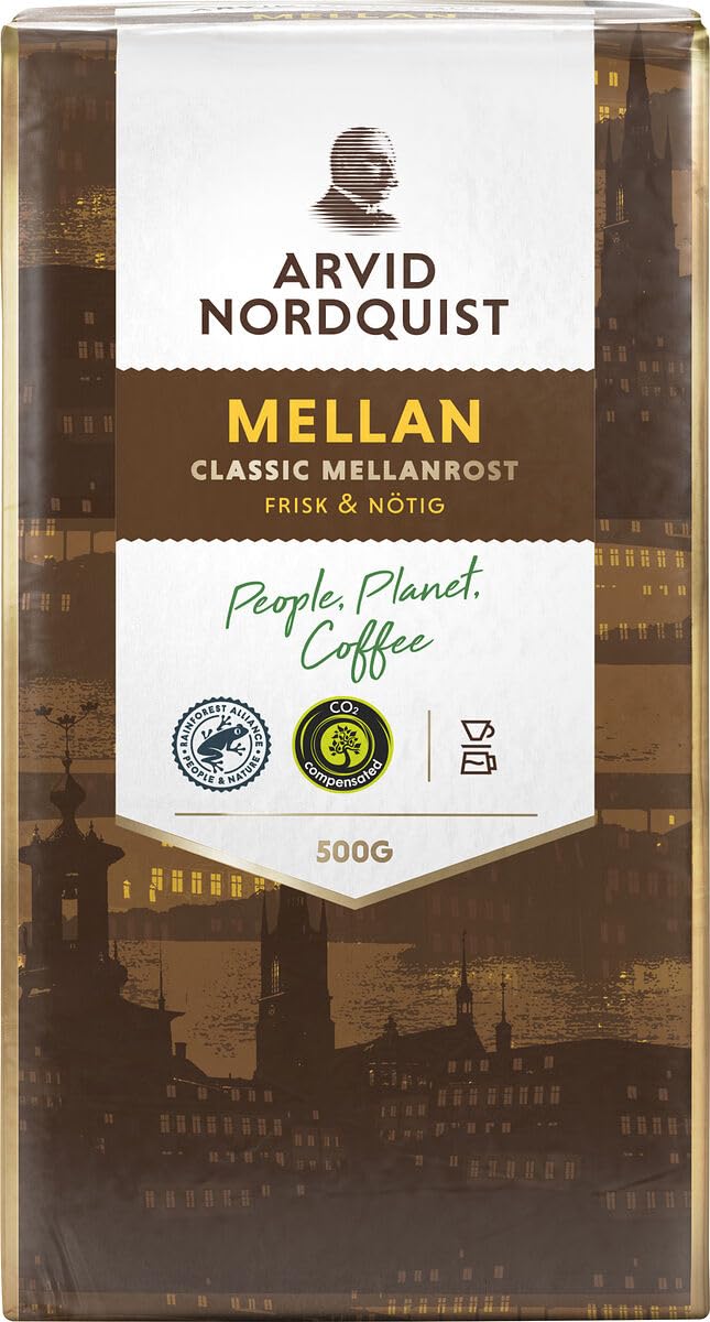 Arvid Nordquist Classic Mellanrost packaging image highlighting Swedish craftsmanship and aroma.