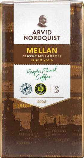 Arvid Nordquist Classic Mellanrost packaging image highlighting Swedish craftsmanship and aroma.