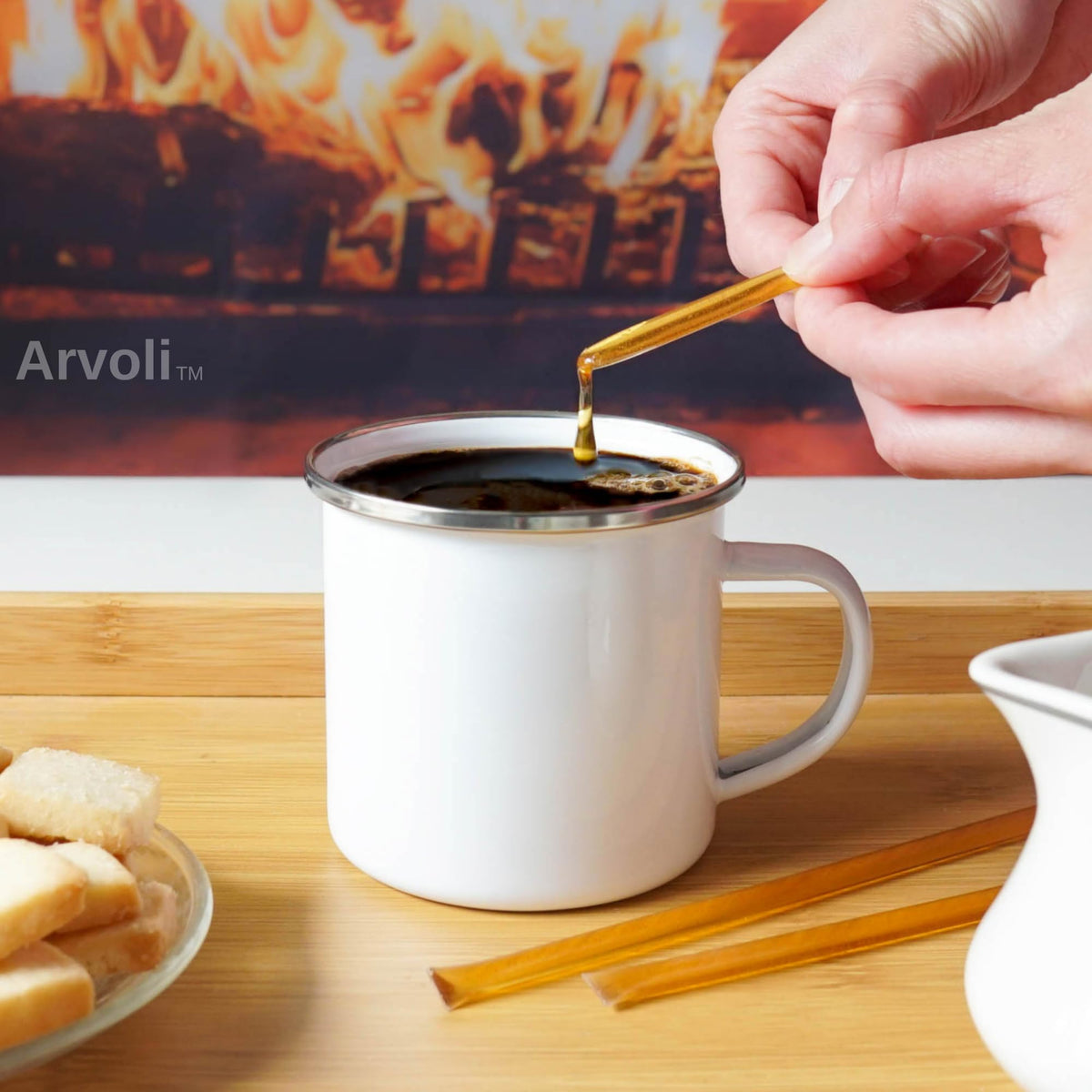 Arvoli lavender honey sticks served with charcuterie for a fragrant pairing