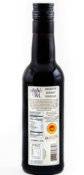 Arvum Sherry Vinegar bottle front view highlighting heritage and premium quality