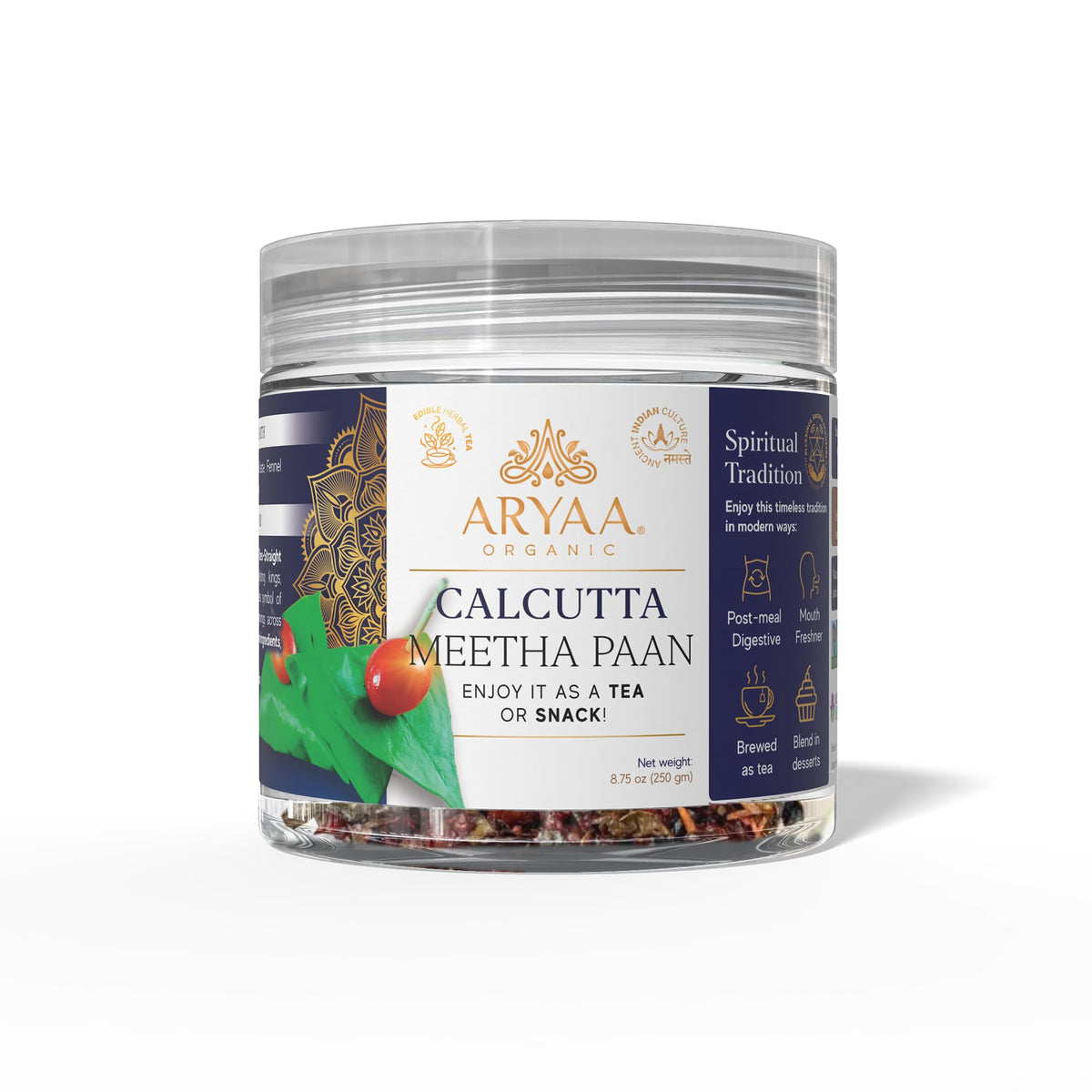 Aryaa Organic Calcutta Paan packaging showcases premium quality and heritage.
