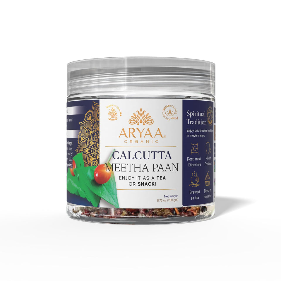 Aryaa Organic Calcutta Paan packaging showcases premium quality and heritage.
