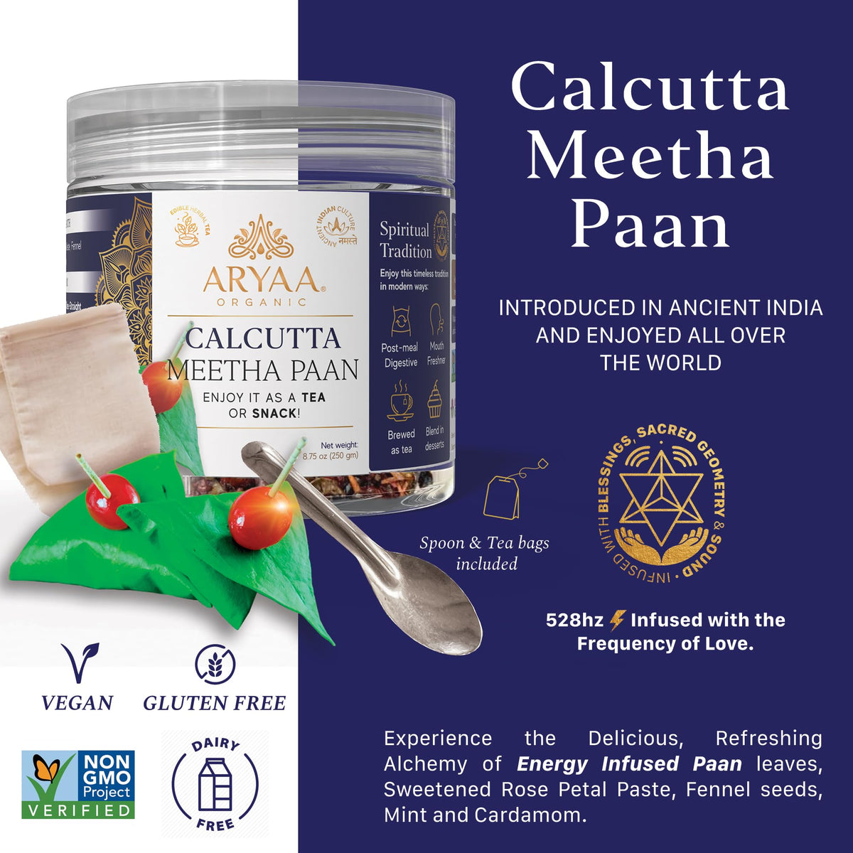 Close-up of Aryaa Calcutta Paan spice blend with vibrant colors.