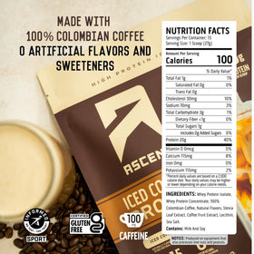 Ascent Iced Coffee Protein Powder cup emphasizes creamy, flavorful protein in every sip.