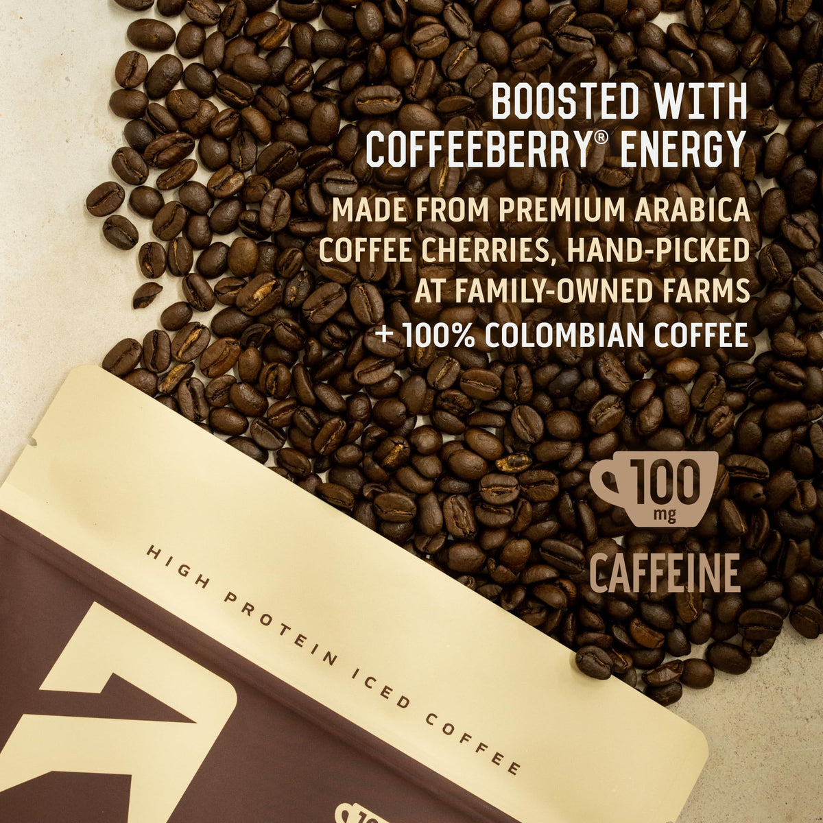 Ascent Iced Coffee Protein Powder packaging highlights natural ingredients and zero artificial additives.