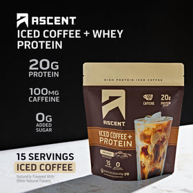 Ascent Iced Coffee Protein Powder pour highlights convenient, fast protein on the go.