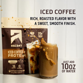 Ascent Iced Coffee Protein Powder scoop showcases easy measuring for balanced servings.