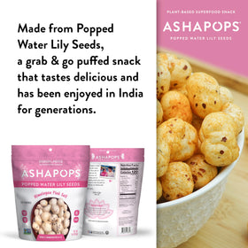 AshaPops crunchy popped seeds deliver crisp texture with Himalayan pink salt.