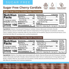 Close-up of sugar-free label on Asher's cherry cordial packaging