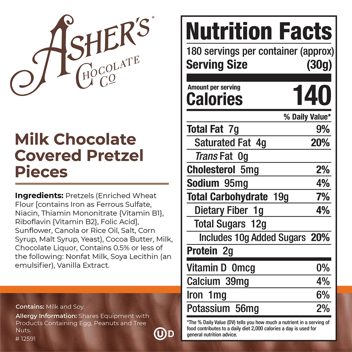 Asher's Chocolates bulk pretzels in a 6.5 oz coffee bag.