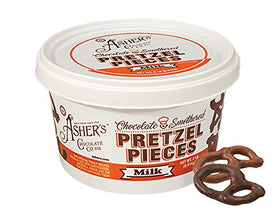Asher's Chocolates chocolate-covered pretzels ready for snacking.