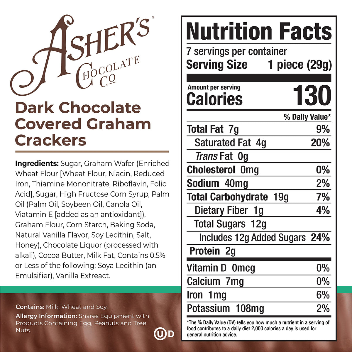 Asher's Chocolates close-up of double layer milk chocolate coating on graham crackers