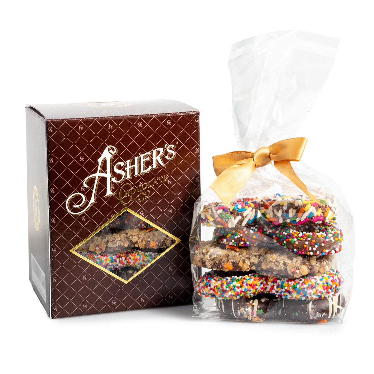 Asher's Chocolates milk chocolate pretzels provide a classic sweet-salty snack option.