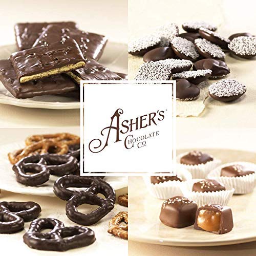 Asher's Chocolates gift-packaging close-up highlights a premium, ready-to-share snack.