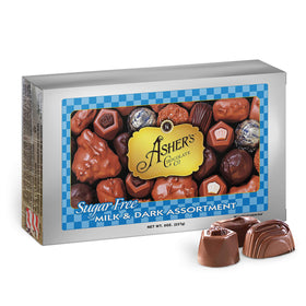 Asher's Sugar Free Assorted Chocolates box, ideal gift for celebrations and sugar-conscious shoppers.
