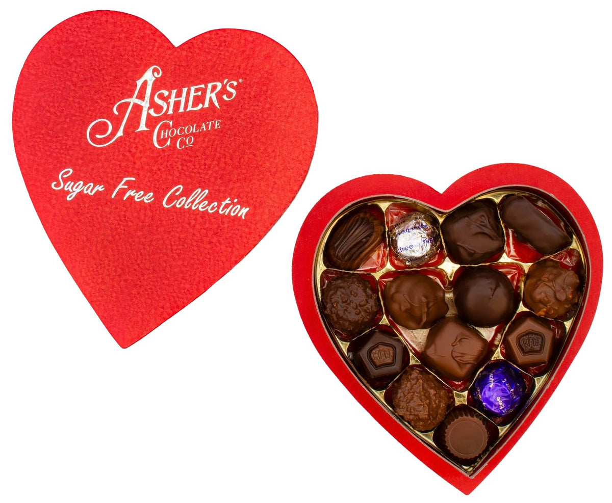 Asher's Sugar Free Chocolate Heart Assortment box, gift-ready.