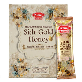 Ashraf Naturals Sidr Gold Honey Sticks pack of 20 sachets for easy, mess-free sweetness