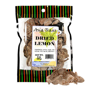 Asia Trans & Co. dried lemon slices on a wooden plate, bright and tangy snack