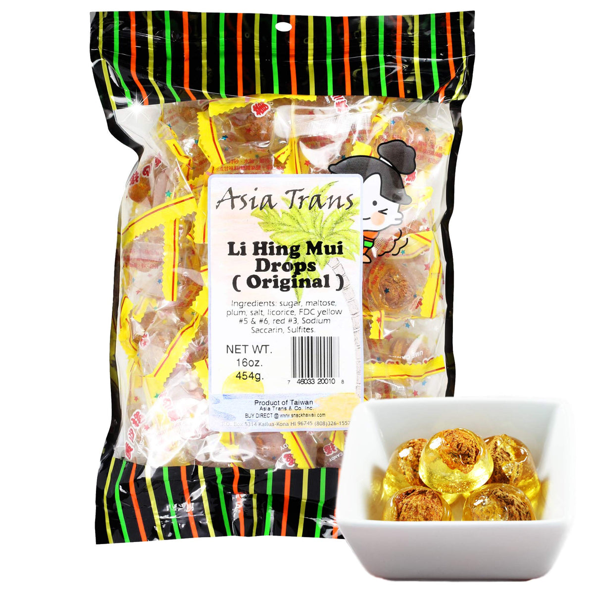 Asia Trans Co Golden Plum Crack Seed Drops packaging close-up highlighting premium freshness.