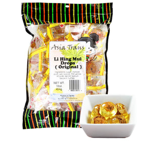 Asia Trans Co Golden Plum Crack Seed Drops packaging close-up highlighting premium freshness.