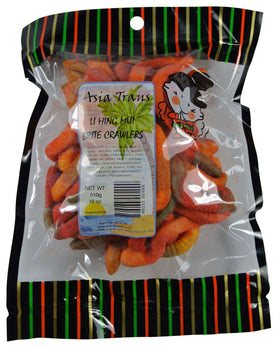 Asia Trans Gummy Worms with Li Hing Mui plum powder, tangy-sour bite.