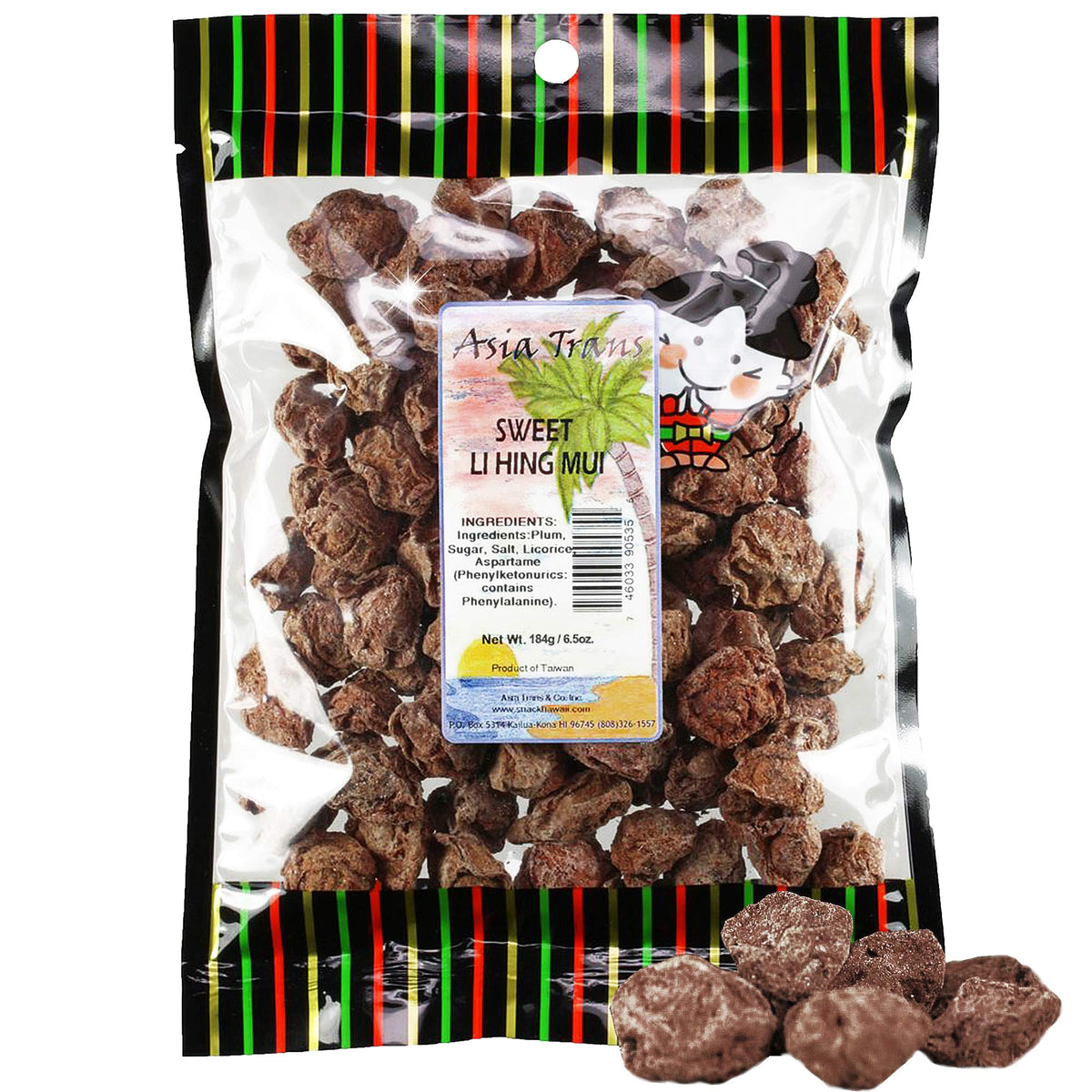 Asia Trans Li Hing Mui crack seed plums in a bag, convenient Hawaiian snack