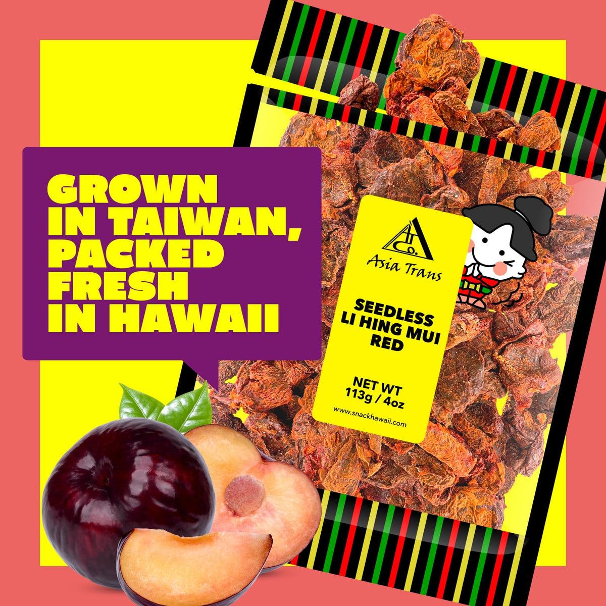 Asia Trans Li Hing Mui plums serving bowl, shareable snack with friends and family.