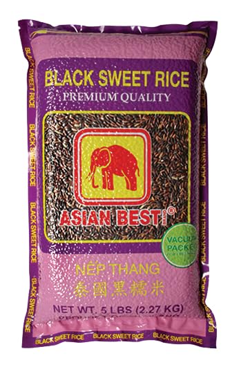 Asian Best black sweet rice in 5lb bag, ideal for desserts.