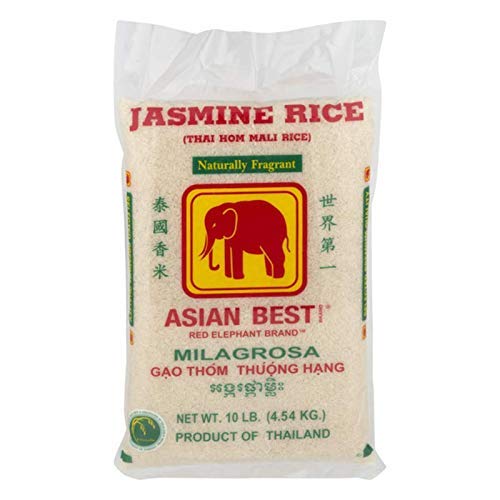 Asian Best Jasmine Rice 10 lb bag with fragrant grains, ideal for curries and stir-fries.