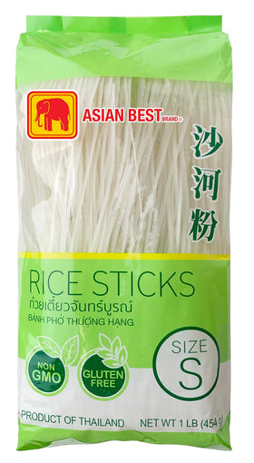 Asian Best Premium Rice Stick Noodles uncooked, perfect for pho, pad thai, or stir-fries.