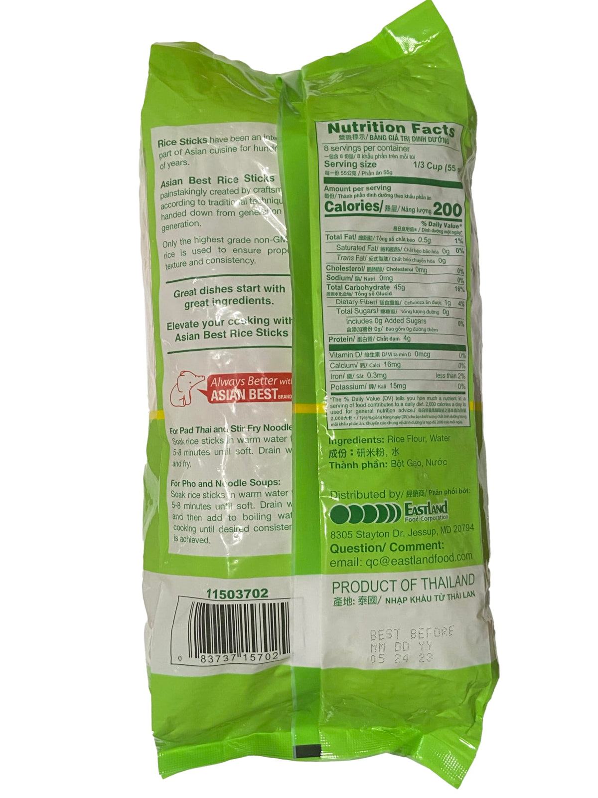 Asian Best Premium Rice Stick Noodles served in a bowl, soaking up flavorful sauces.