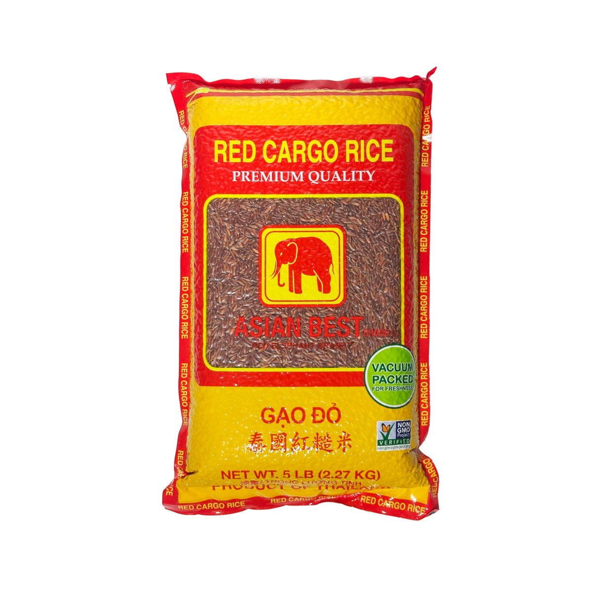 Asian Best Premium Select Red Rice bag shows gluten-free, non-GMO staple.