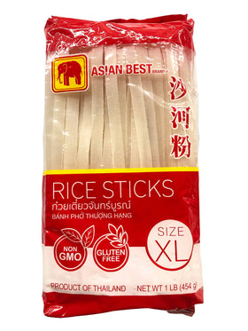 Asian Best Rice Sticks premium noodles pack shot; gluten-free and ideal for authentic Pad Thai.