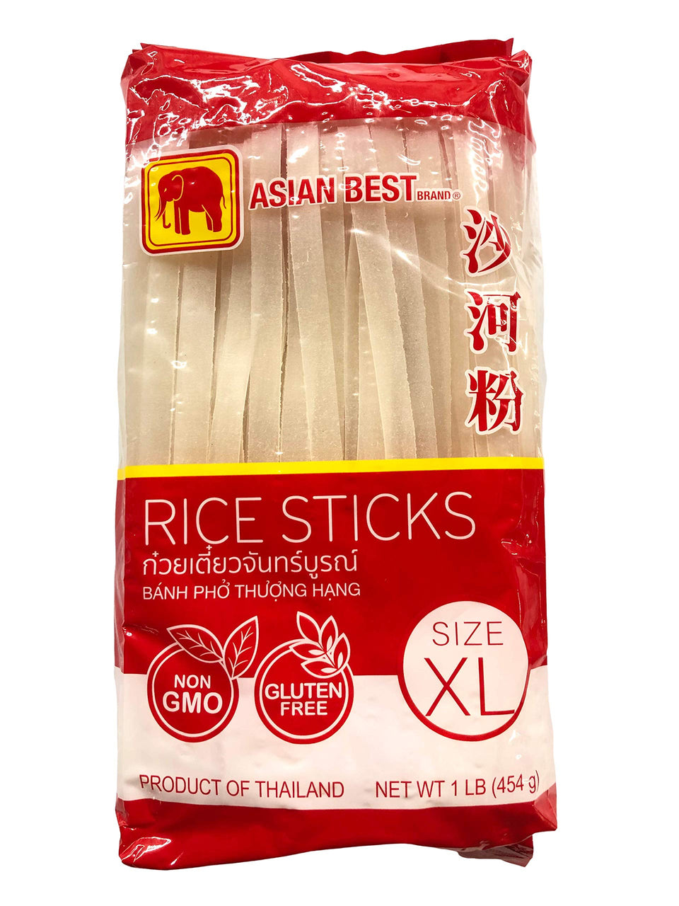 Asian Best Rice Sticks premium noodles pack shot; gluten-free and ideal for authentic Pad Thai.