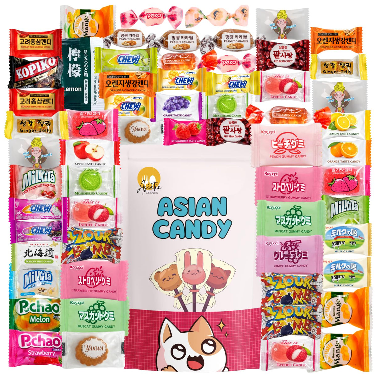 Asiatic Dishes 60-count Asian candy box with assorted treats, ideal for gifting or sharing.
