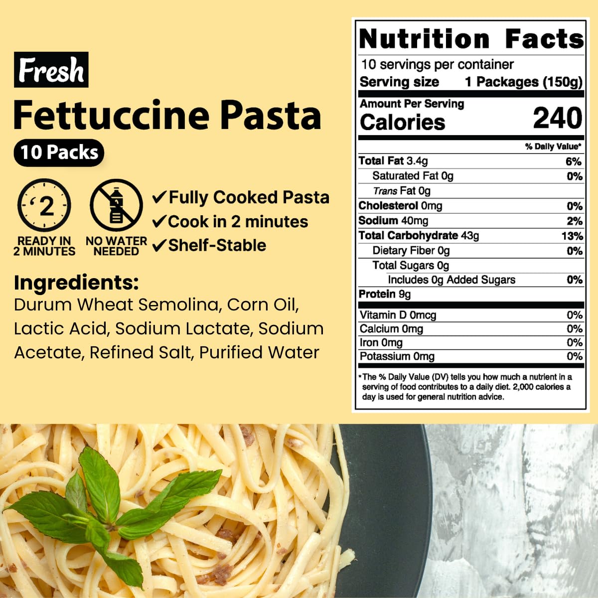 Asiatic Dishes fettuccine in pan for fast heat-and-serve dinners.
