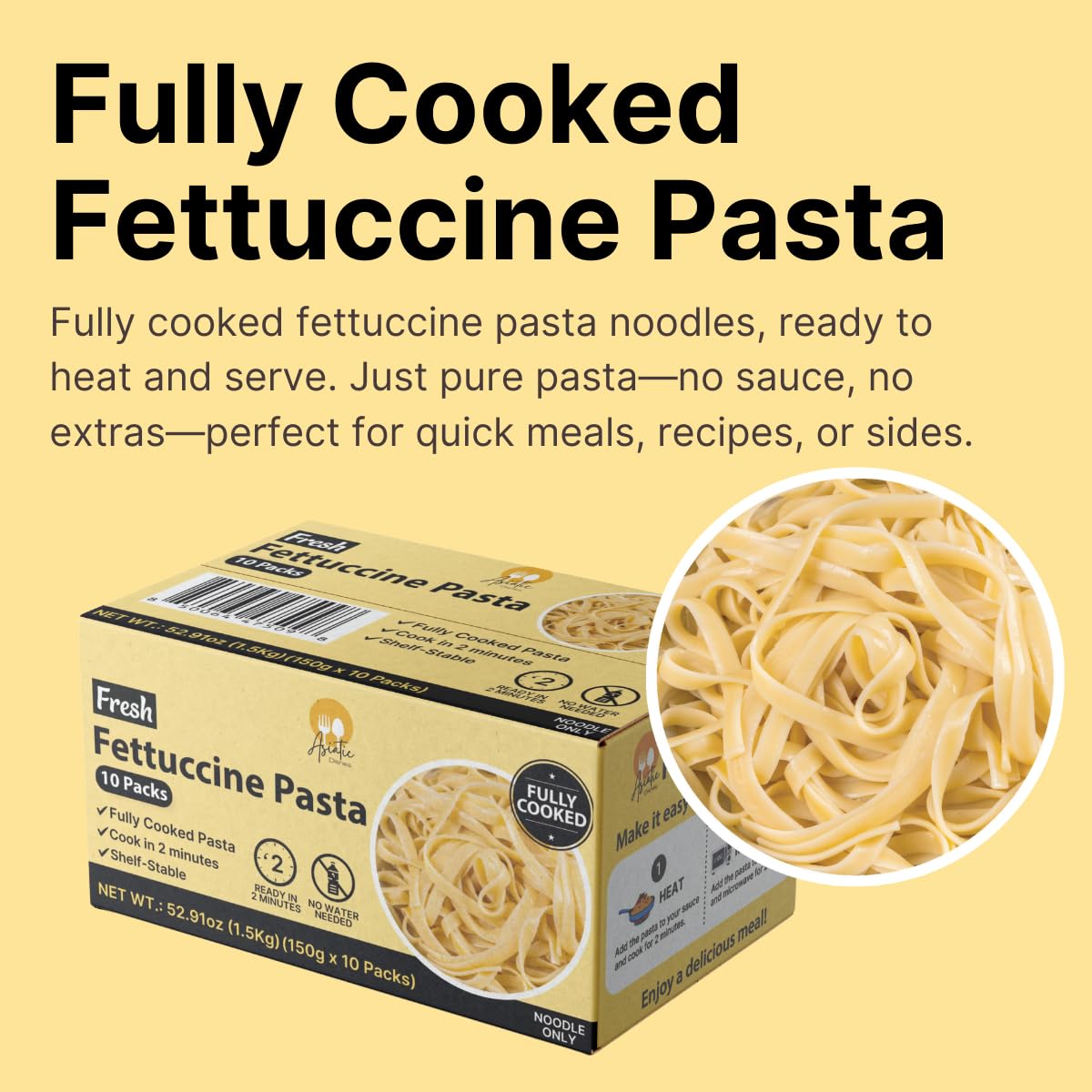 Asiatic Dishes fettuccine close-up shows firm al dente texture.