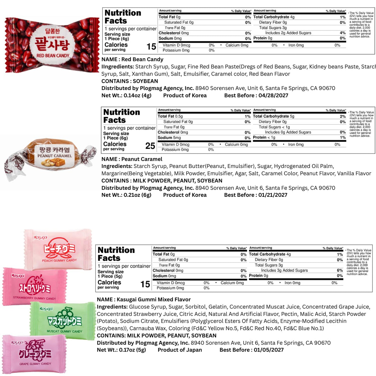 Asiatic Dishes Korean candies variety, colorful snacks for offices or parties.