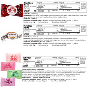 Asiatic Dishes Korean candies variety, colorful snacks for offices or parties.