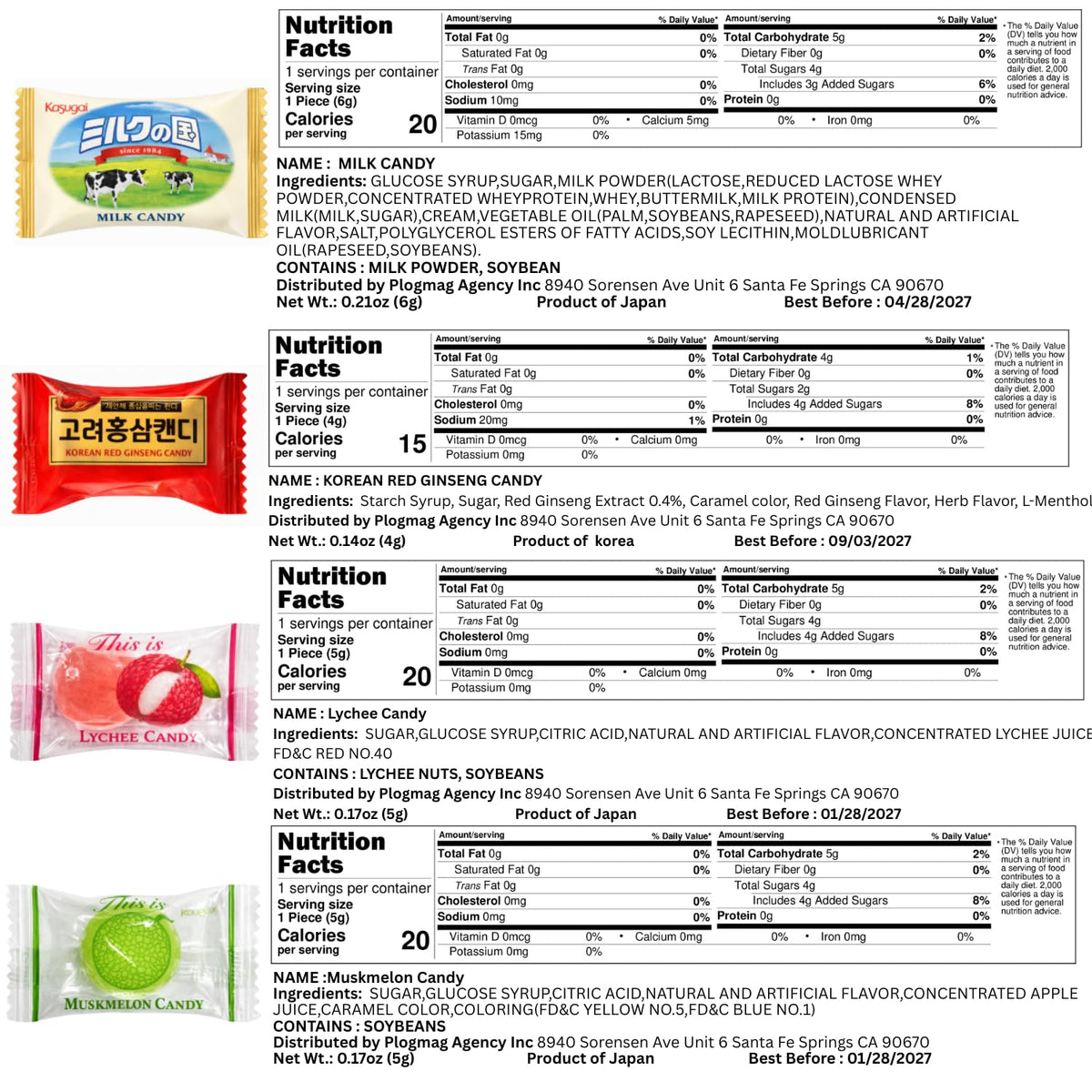 Asiatic Dishes texture range from chewy to hard candies for varied tasting.