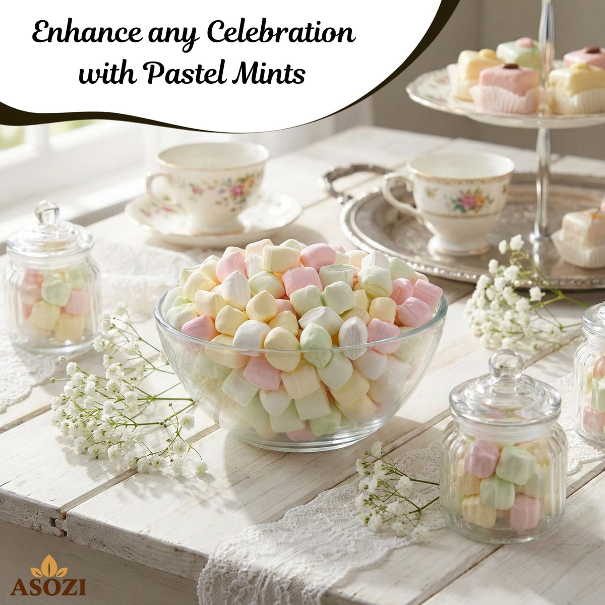 ASOZI Butter Mints party bowl ready, colorful mint crunch.